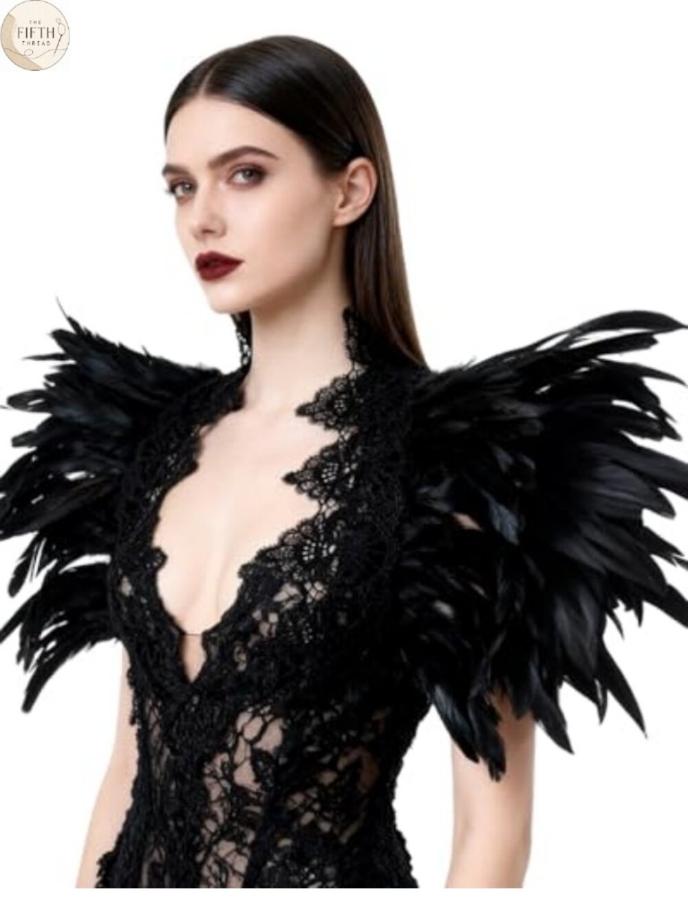 Handmade Black Feather Cape Lace Shrug Wrap